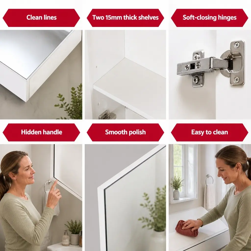 Bathroom Mirror Cabinet MDF 450x720mm White Soft-Close Doors Adjustable Shelves