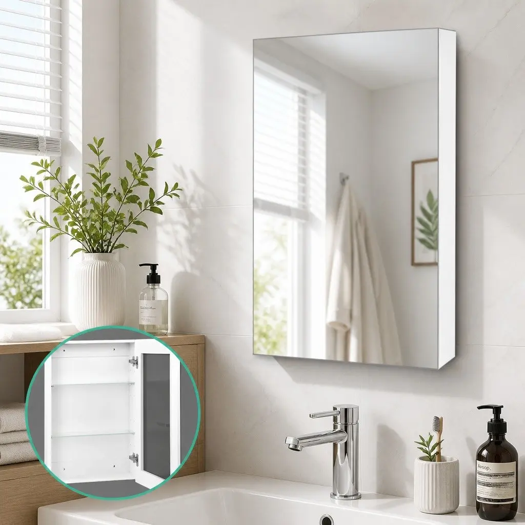 Bathroom Mirror Cabinet MDF 450x720mm White Soft-Close Doors Adjustable Shelves