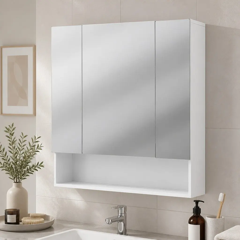Bathroom Mirror Cabinet MDF Glass 700x750mm White