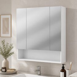 White Bathroom Mirror Cabinet Wall Hung 700x750mm Adjustable Shelves Storage