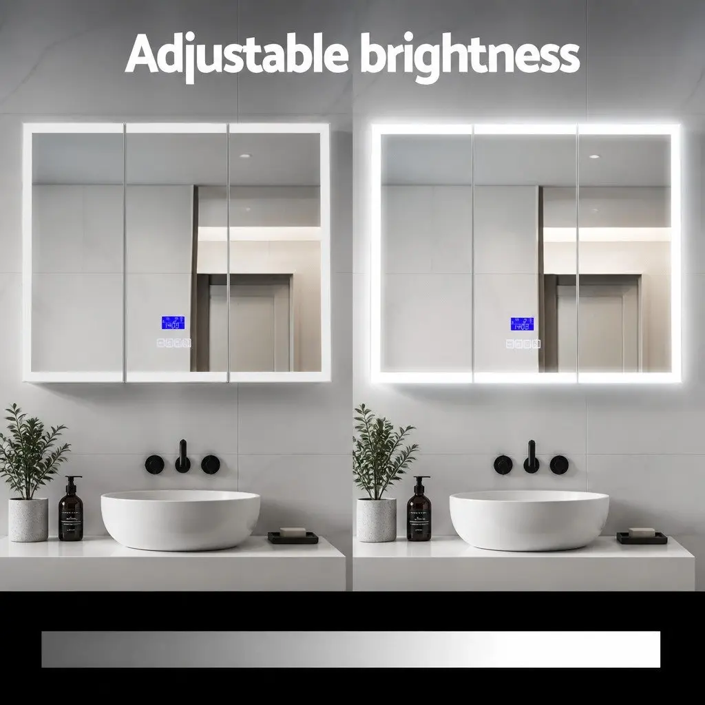 Bathroom Cabinet MDF 900x720mm White LED Light Wall-Mounted Mirror Storage