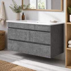 Bathroom Vanity Unit 915mm Wall-Mounted Cabinet Grey Cement with Basin