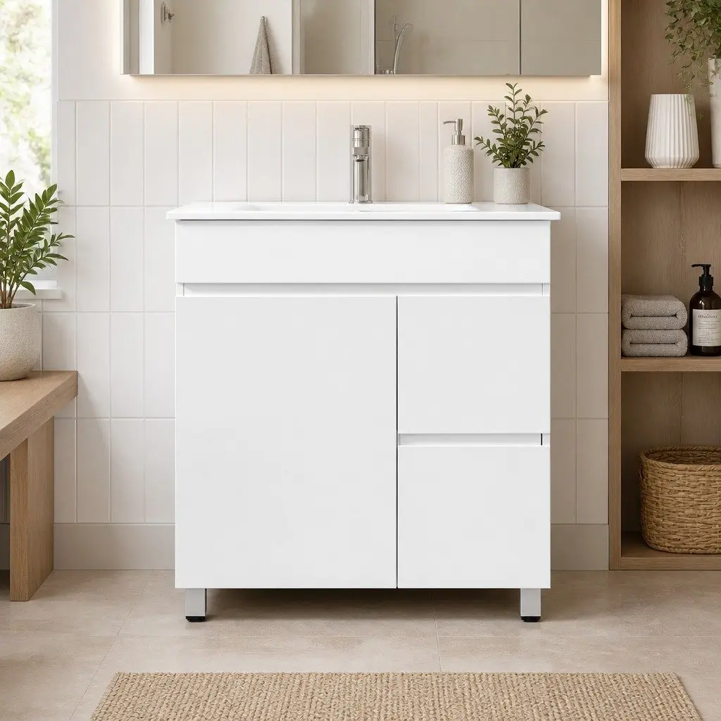 Bathroom Vanity Unit E1 MDF 765mm White Freestanding Basin Cabinet