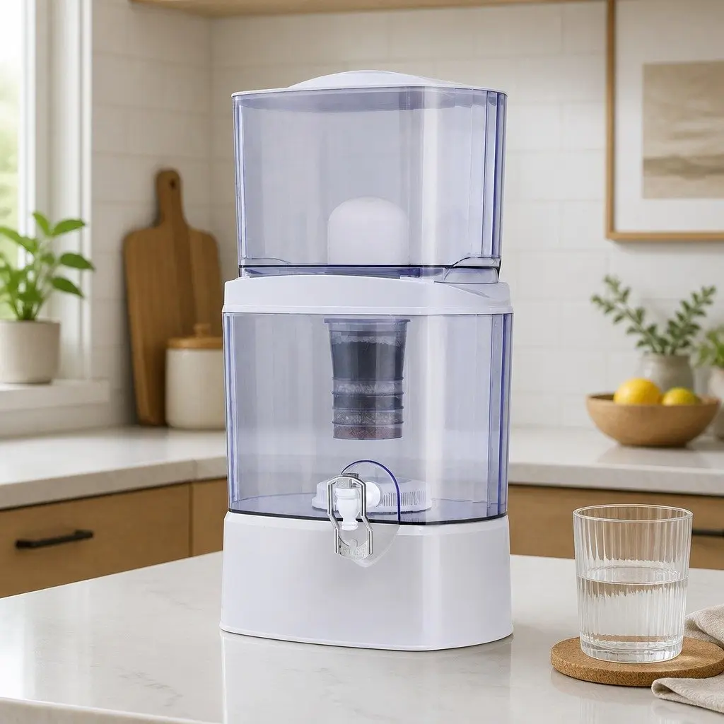 Benchtop Water Filter Food-grade Plastic 24L White Gravity Multi-Stage Filtration System