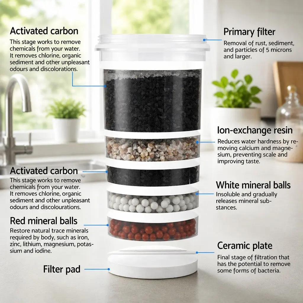 Benchtop Water Filter Food-grade PP AS Plastic 16L White Multi-Stage Filtration System