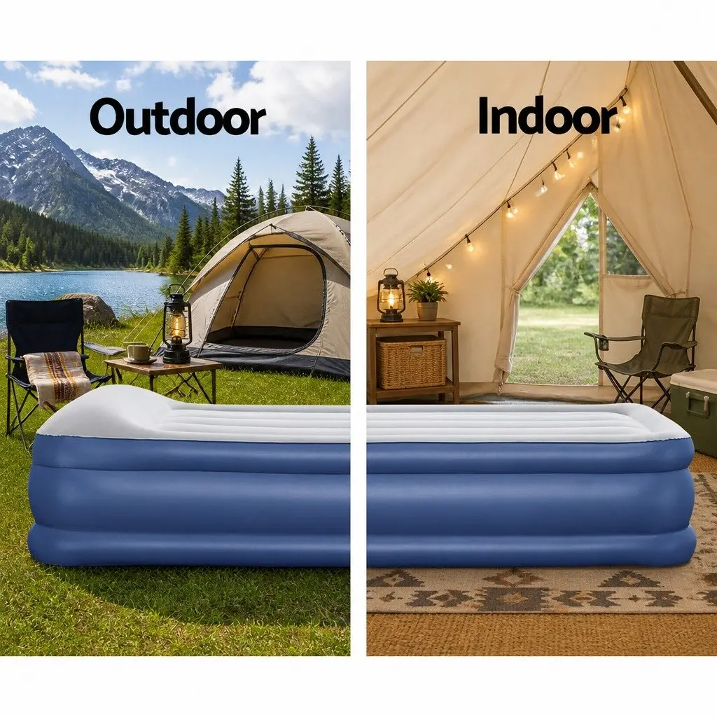 Single Inflatable Air Mattress 46cm Height Flocked Surface Navy