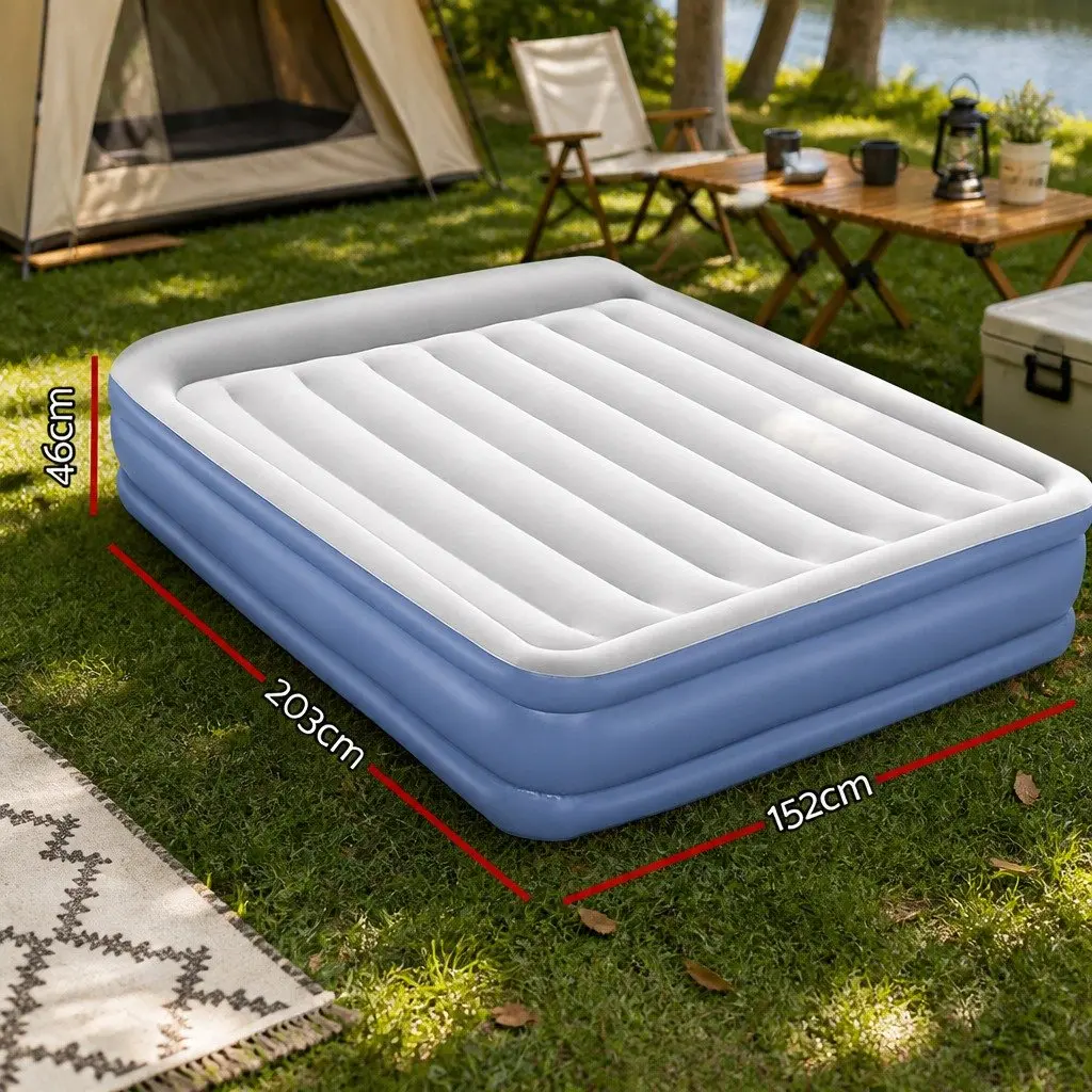 Queen Size Air Mattress Inflatable Bed Flocked Surface 46cm Navy