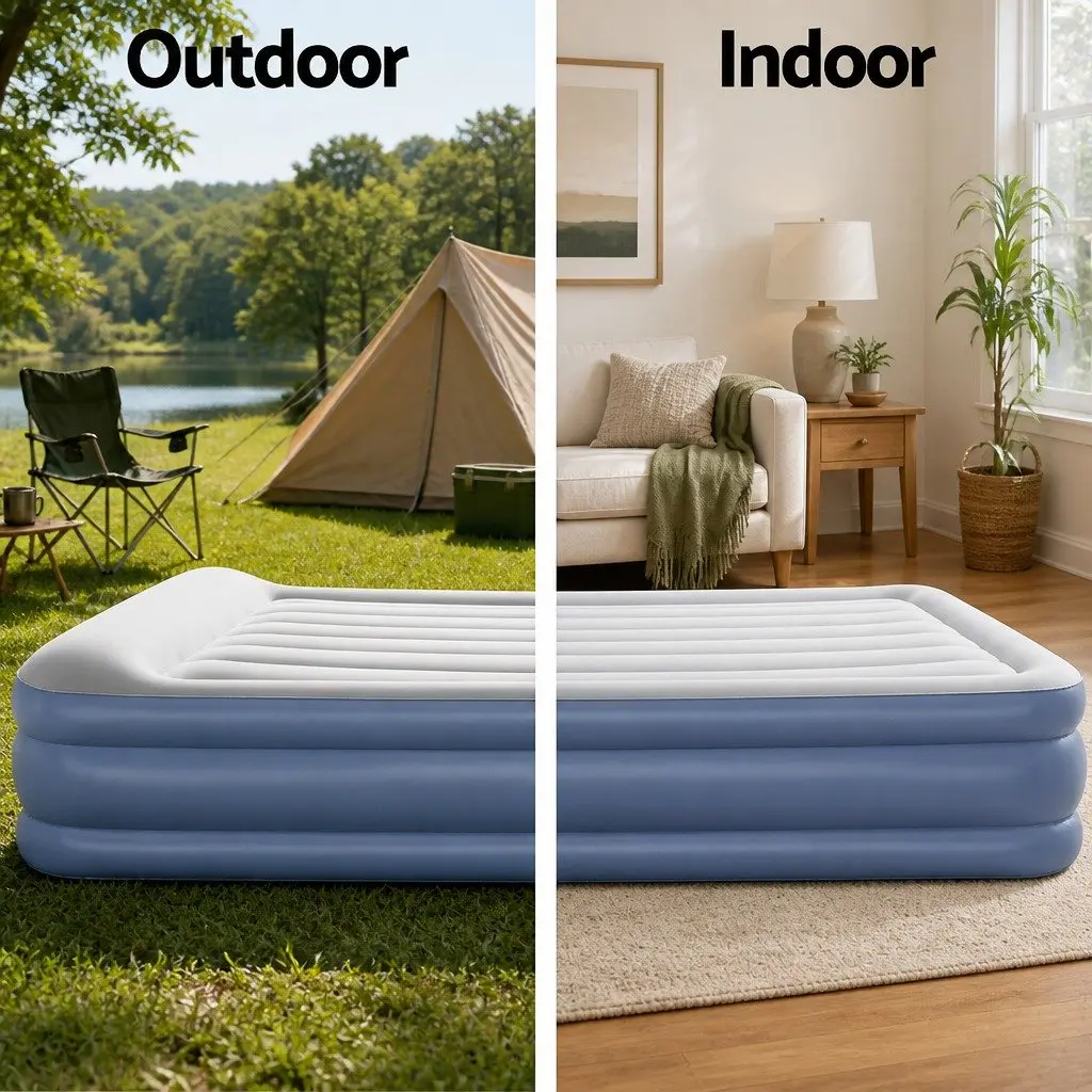Queen Size Air Mattress Inflatable Bed Flocked Surface 46cm Navy