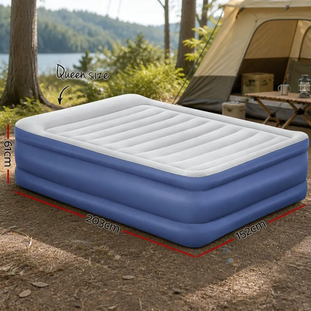 Air Mattress Flocked Queen Size Inflatable Bed Navy