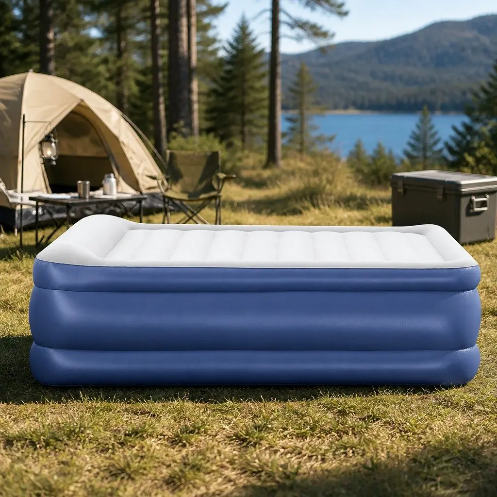 Air Mattress Flocked Queen Size Inflatable Bed Navy