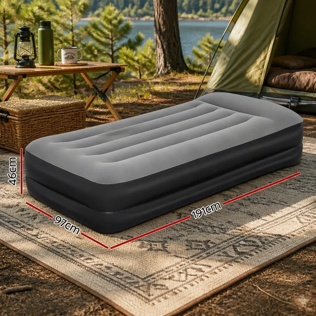 Single Air Mattress Inflatable Bed Tritech 191cm x 97cm 46cm Black
