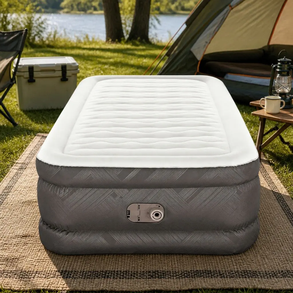 Single Air Mattress Inflatable Bed Flocked Surface 191cm x 97cm Brown Grey