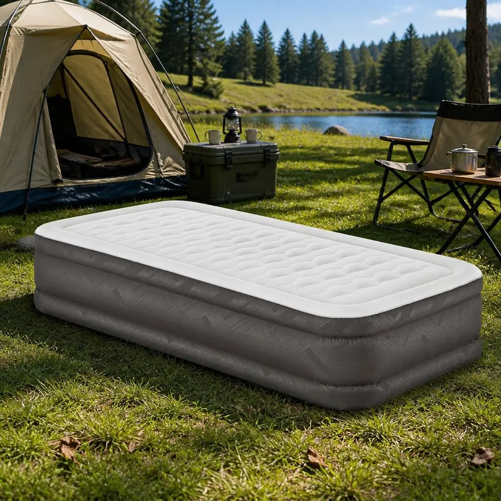 Single Air Mattress Inflatable Bed Flocked Surface 191cm x 97cm Brown Grey