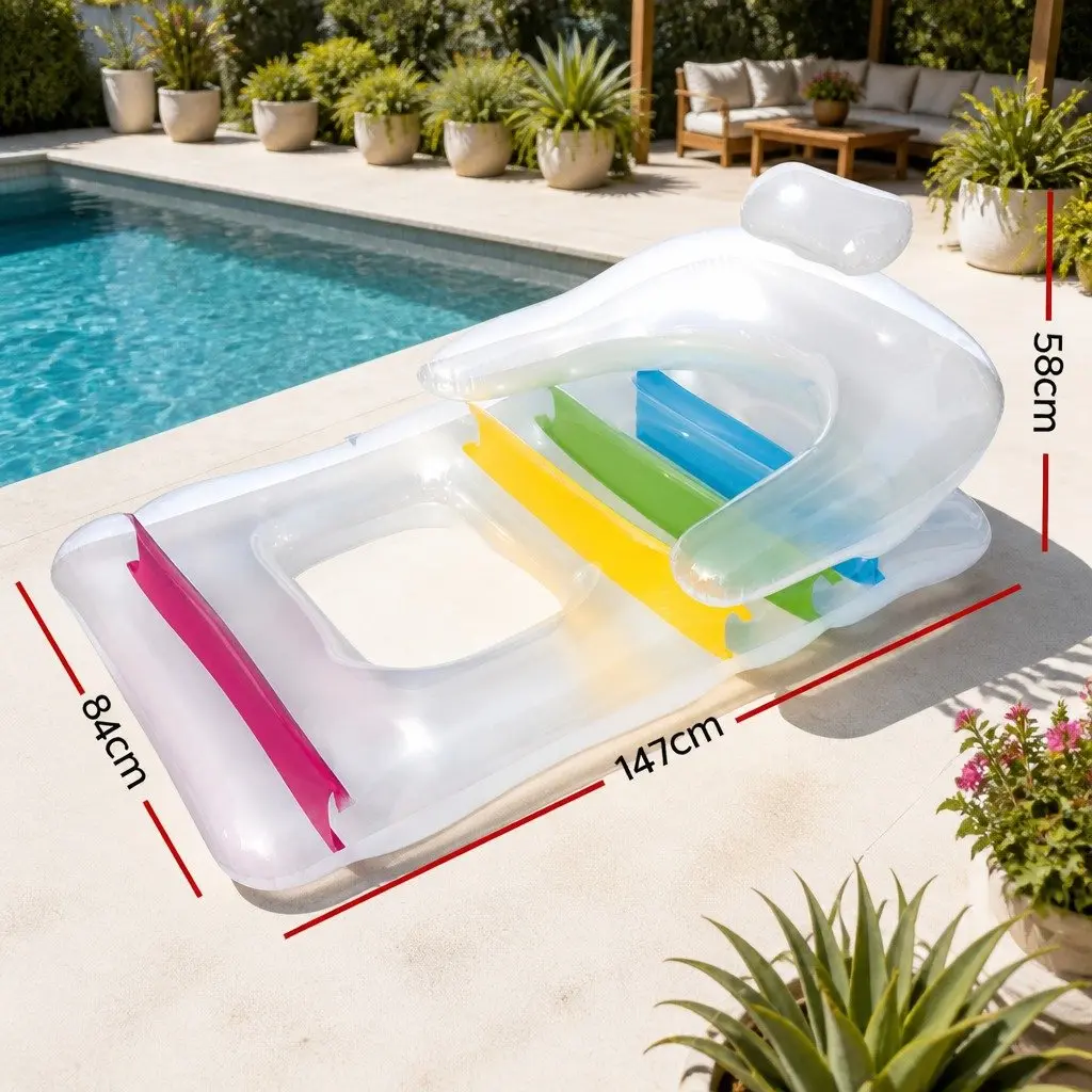 Inflatable Pool Lounge Float Chair Bed Recliner with Headrest Armrests Backrest