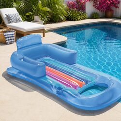 Durable Inflatable Pool Lounge Float Bed with Cup Holders