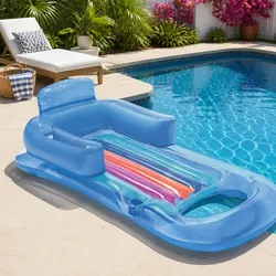 Durable Inflatable Pool Lounge Float Bed with Cup Holders