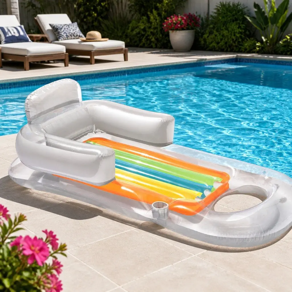 Inflatable Pool Lounge Float Bed with Cup Holders