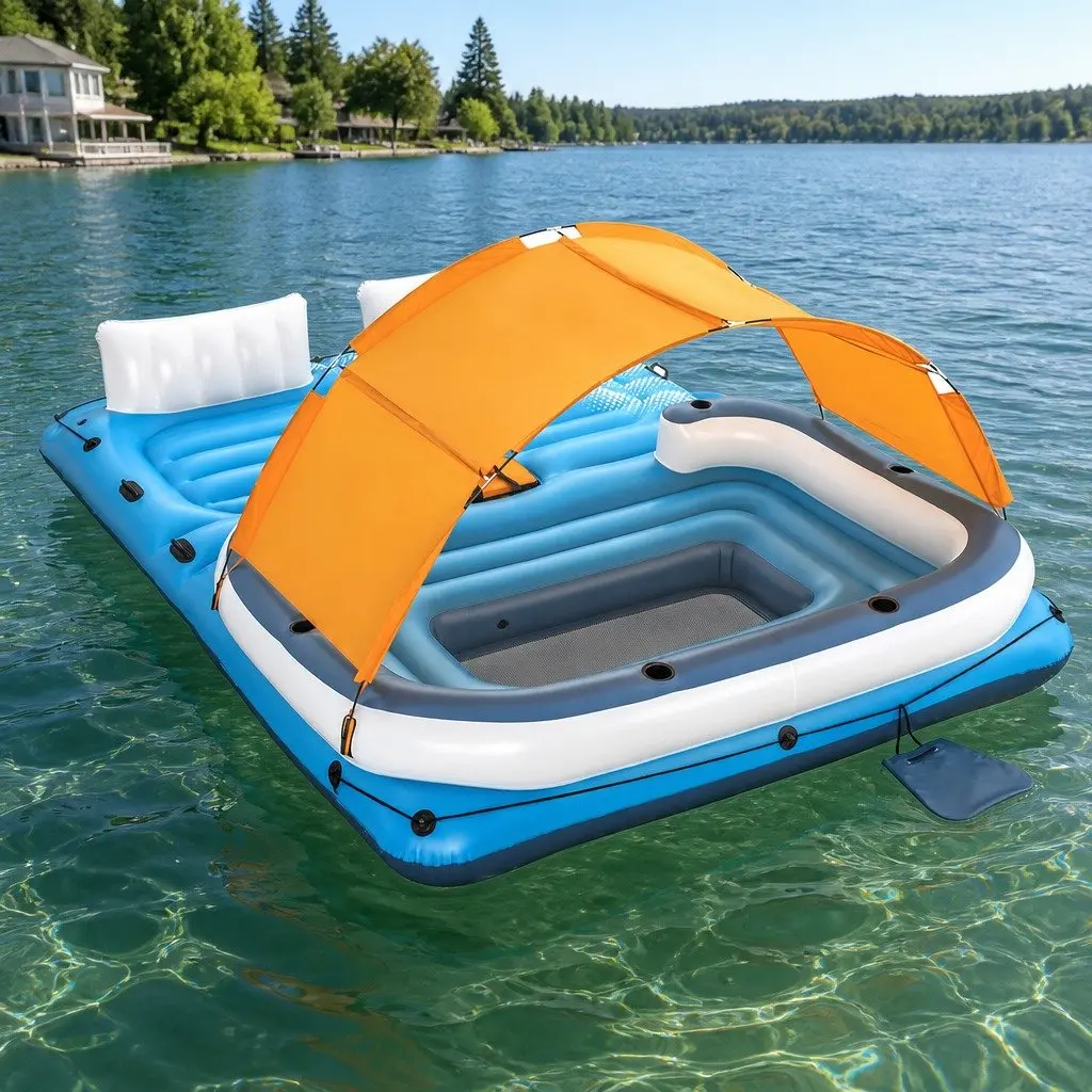 Inflatable Pool Float Island Lounge Vinyl 3.73m x 2.64m Multicolour