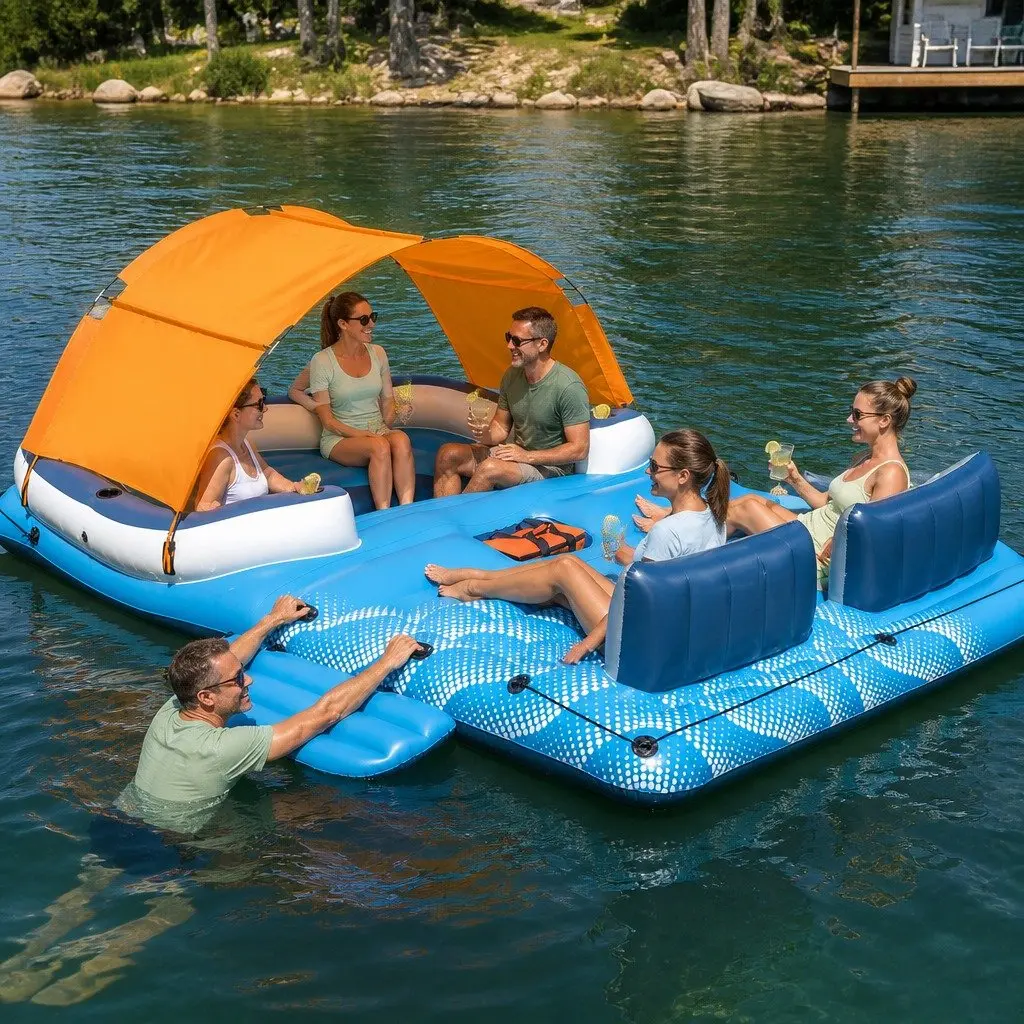 Inflatable Pool Float Island Lounge Vinyl 3.73m x 2.64m Multicolour