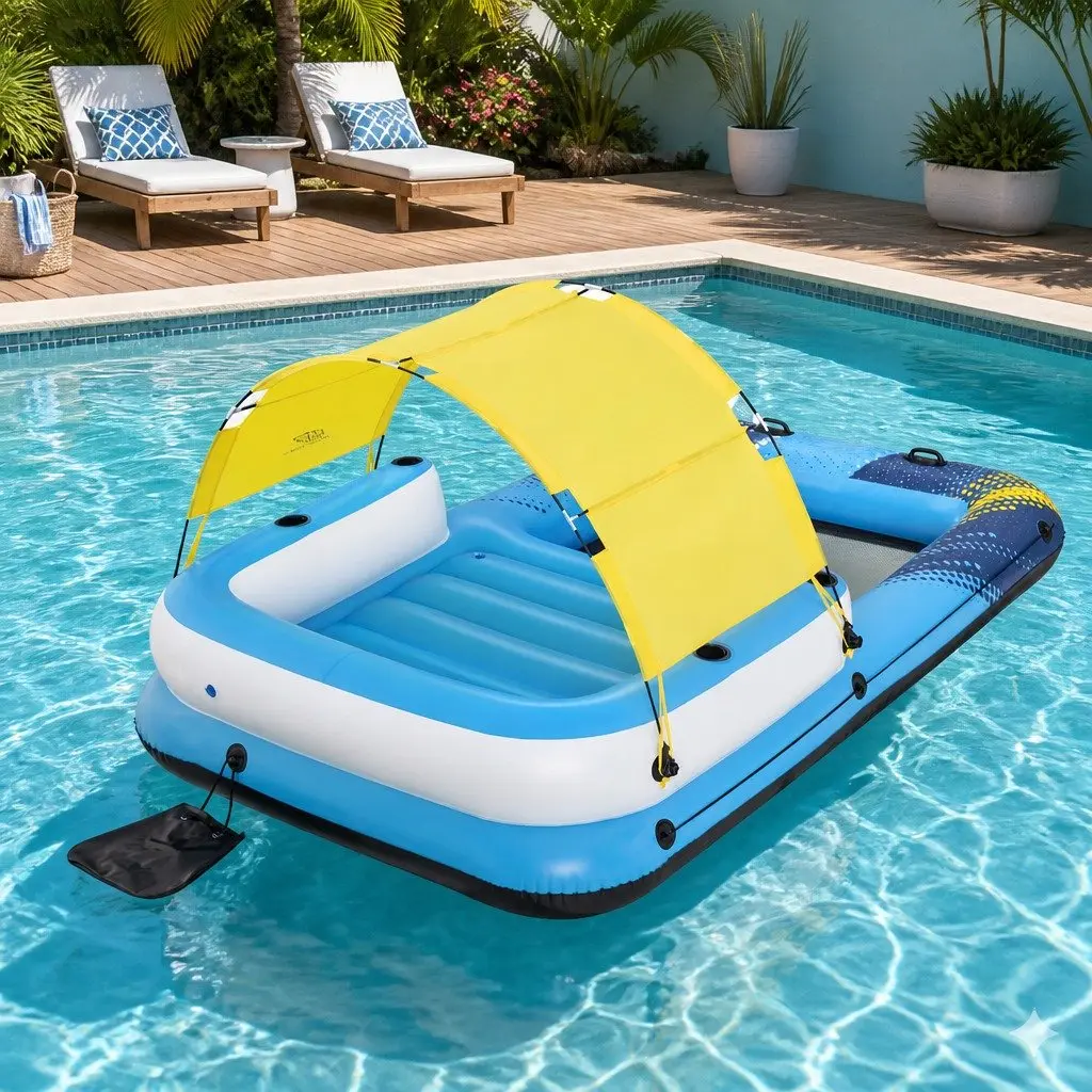 Inflatable Floating Island Pool Lounger for 4