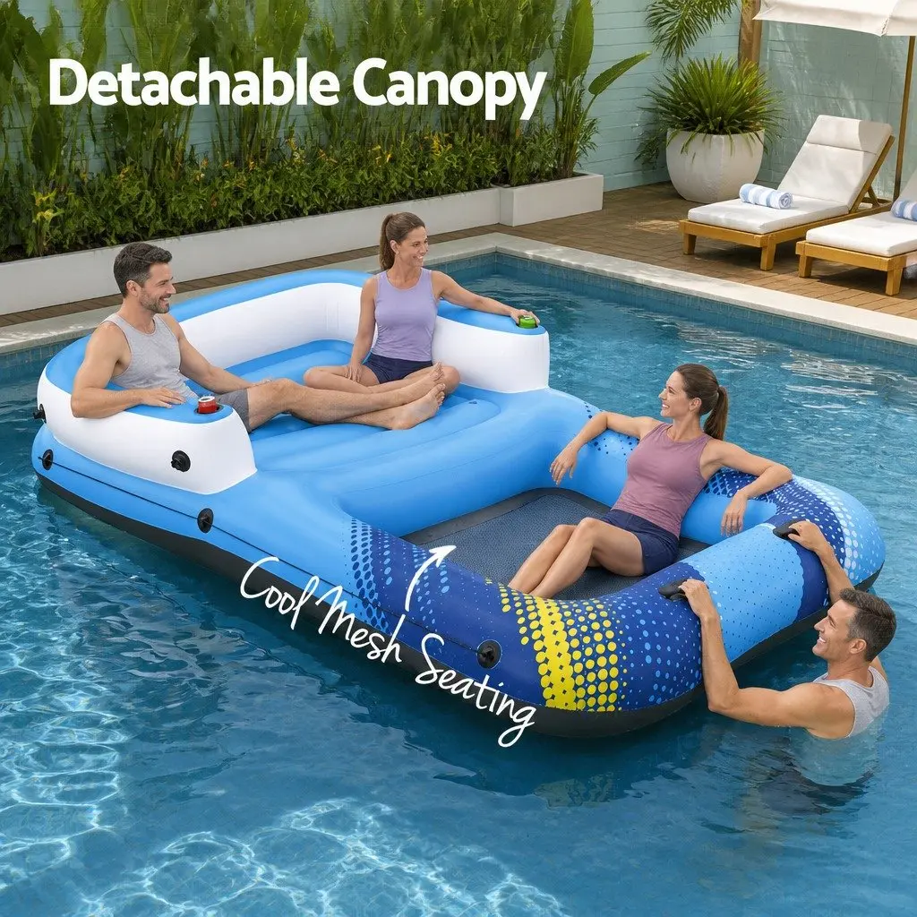 Inflatable Floating Island Pool Lounger for 4