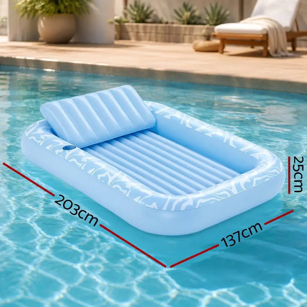 Inflatable Pool Float Lounger with Pillow & Cup Holder