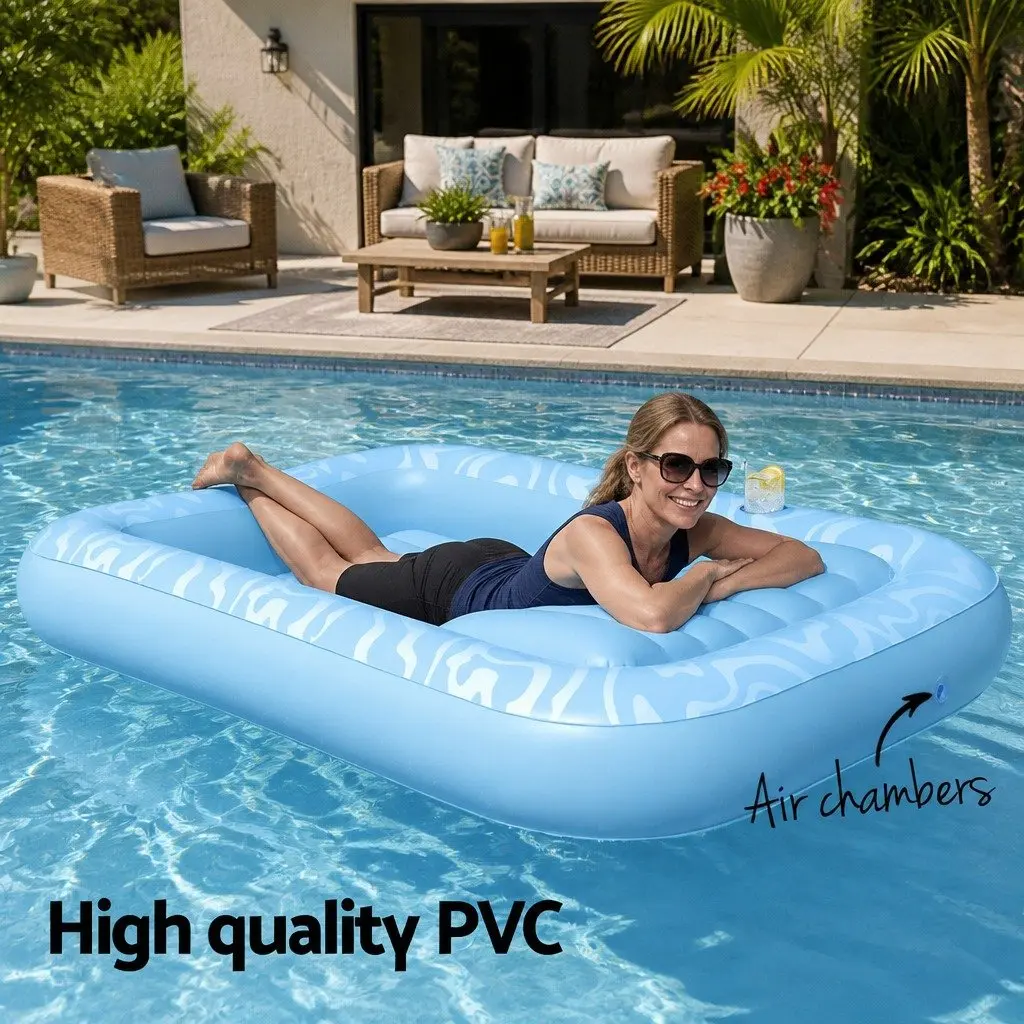 Inflatable Pool Float Lounger with Pillow & Cup Holder