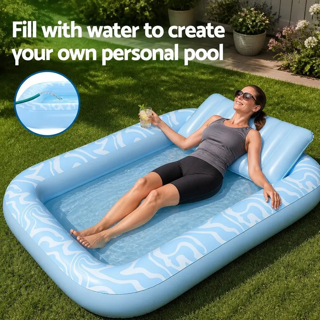 Inflatable Pool Float Lounger with Pillow & Cup Holder