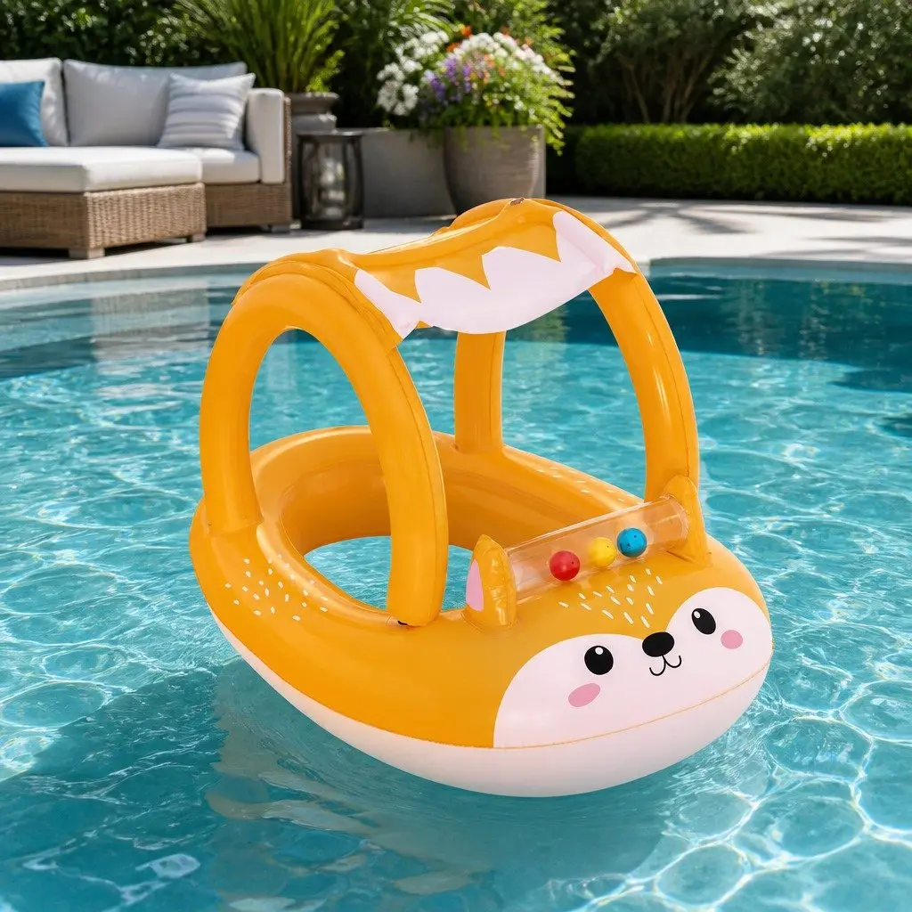 Kids Inflatable Fox Swim Float with Canopy