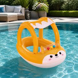 Kids Inflatable Fox Swim Float Floating Seat Pool Toy with Canopy Sunshade