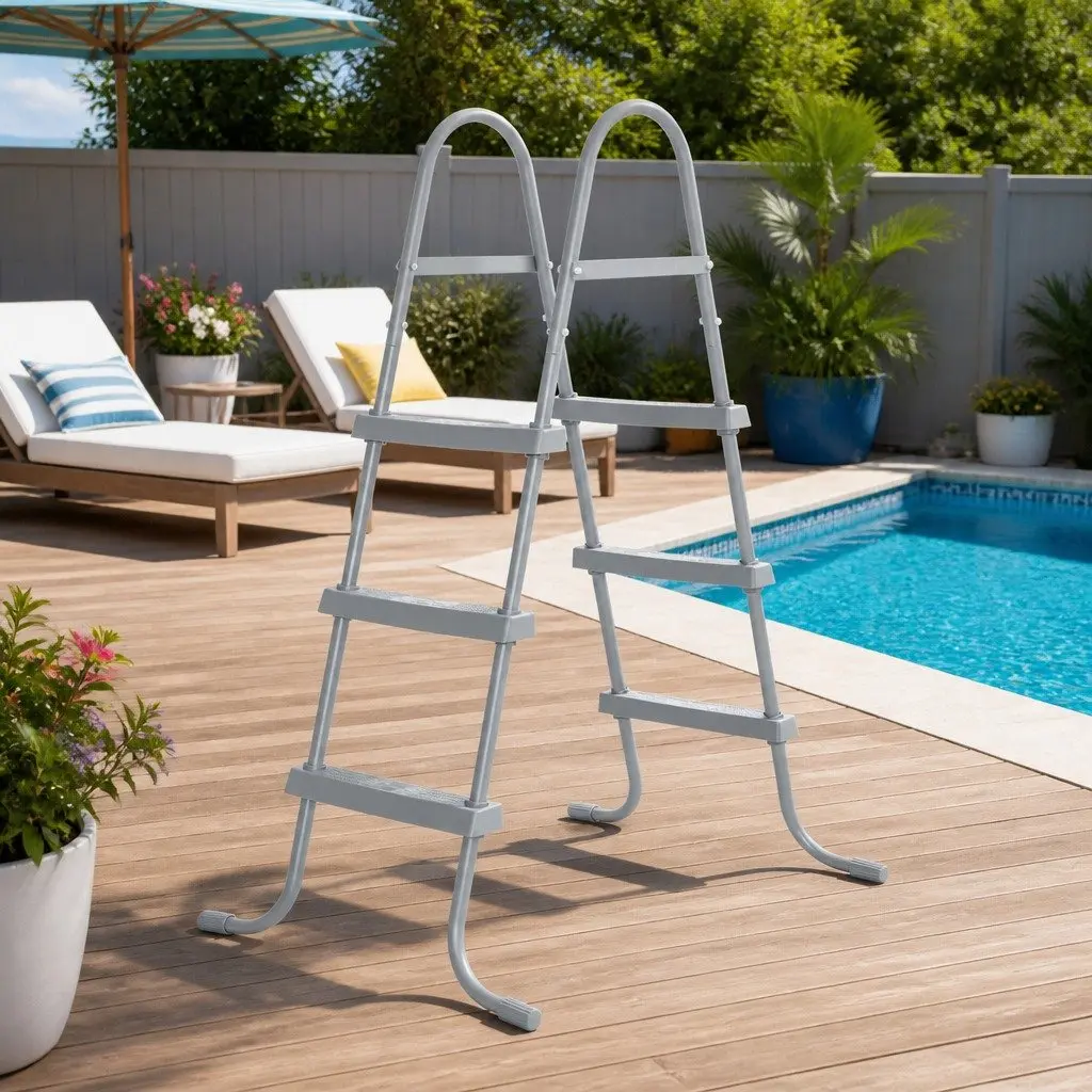 Above Ground Pool Ladder Heavy Duty Plastic 107cm Grey