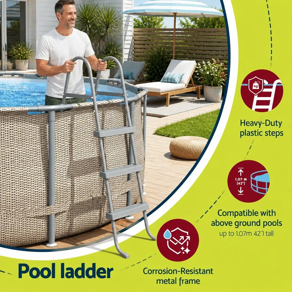 Above Ground Pool Ladder Heavy Duty Plastic 107cm Grey