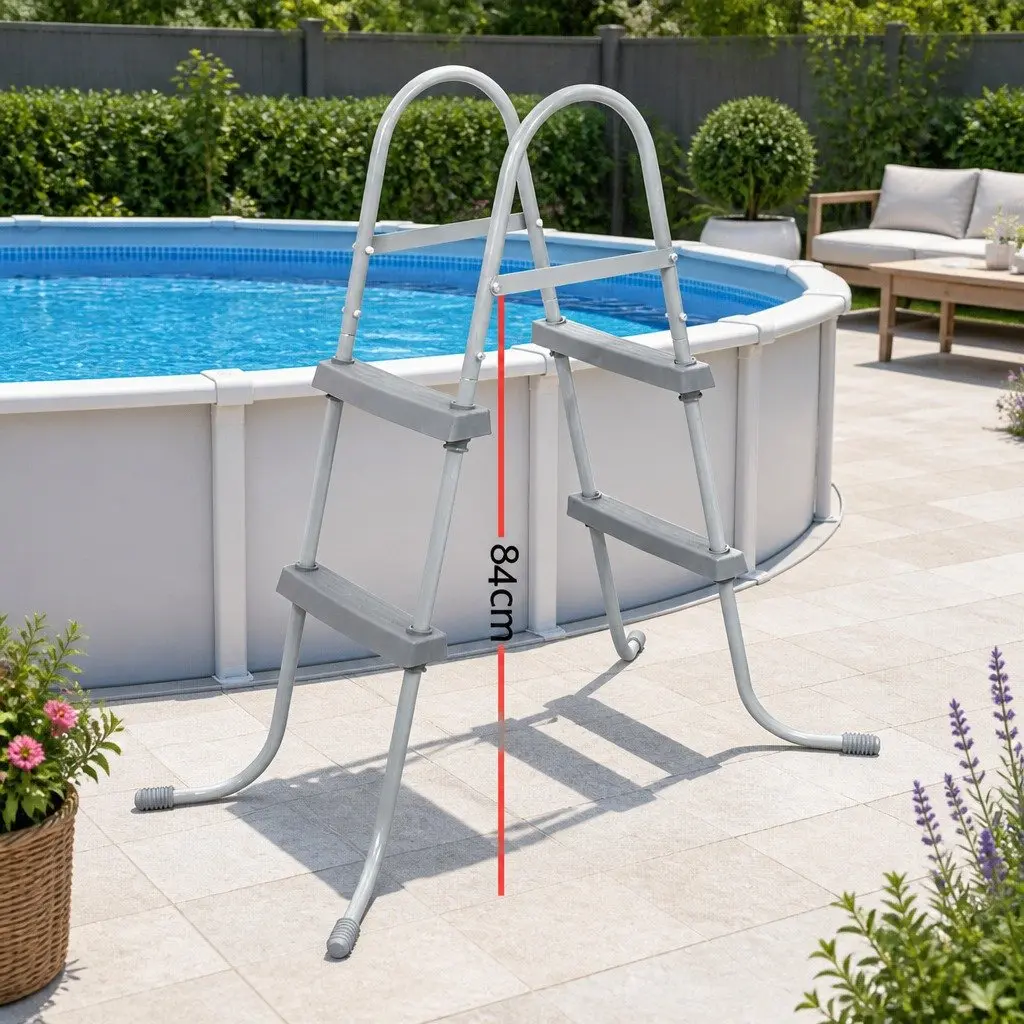 Pool Ladder Plastic 84cm Grey 2 Step Above Ground Swimming Pools Removable Steps