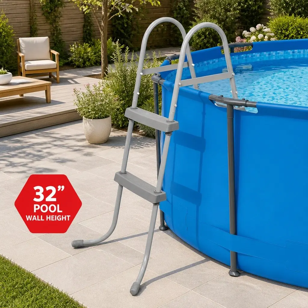 Pool Ladder Plastic 84cm Grey 2 Step Above Ground Swimming Pools Removable Steps