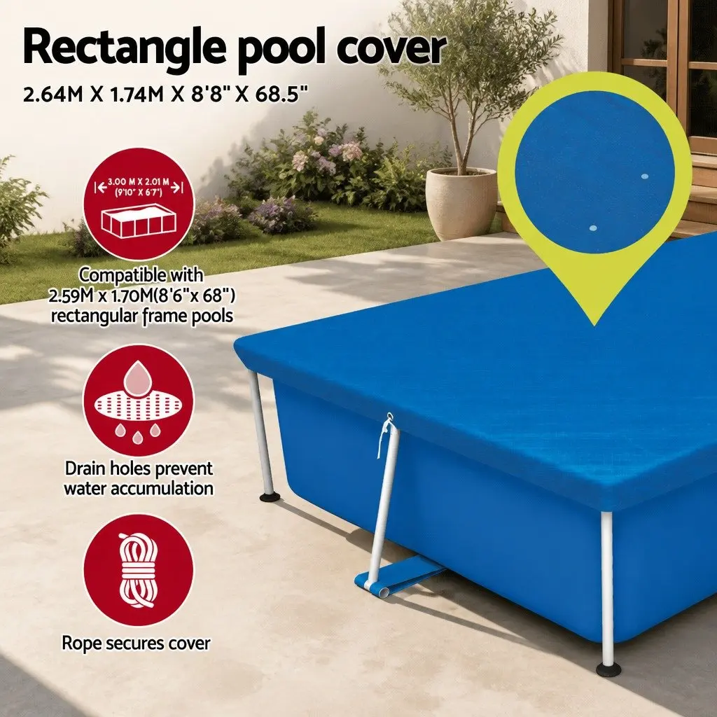 Blue PE Rectangle Pool Cover 264x174cm