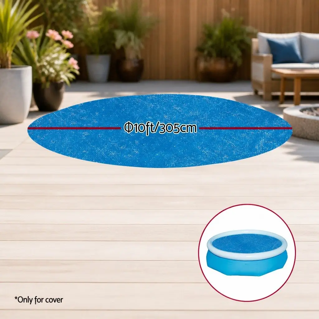 Round Pool Cover PE PVC 3.05m 10ft Diameter Blue