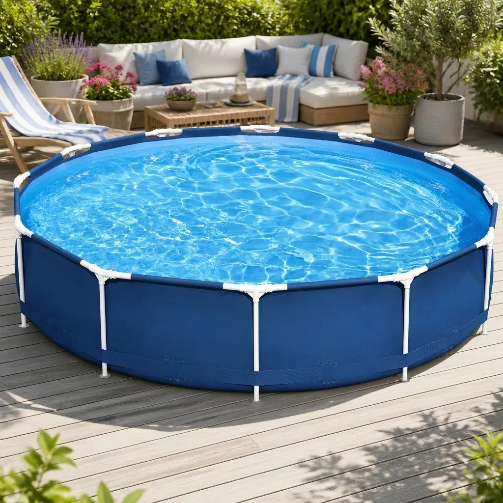 Steel Frame Above Ground Swimming Pool PVC Polyester 366cm Round Blue