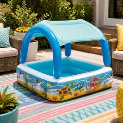 Durable Kids Inflatable Swimming Pool with Canopy 140x140cm