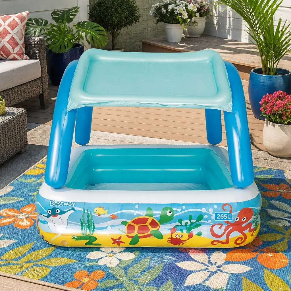 Kids Inflatable Swimming Pool with Canopy 140x140cm