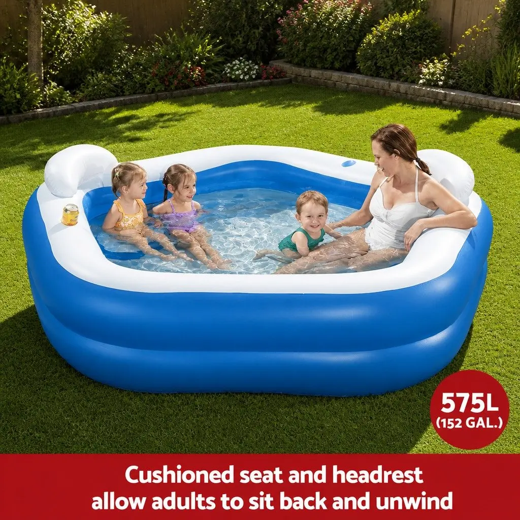 Kids Inflatable Above Ground Pool with Cup Holders Seat Cushions Headrests
