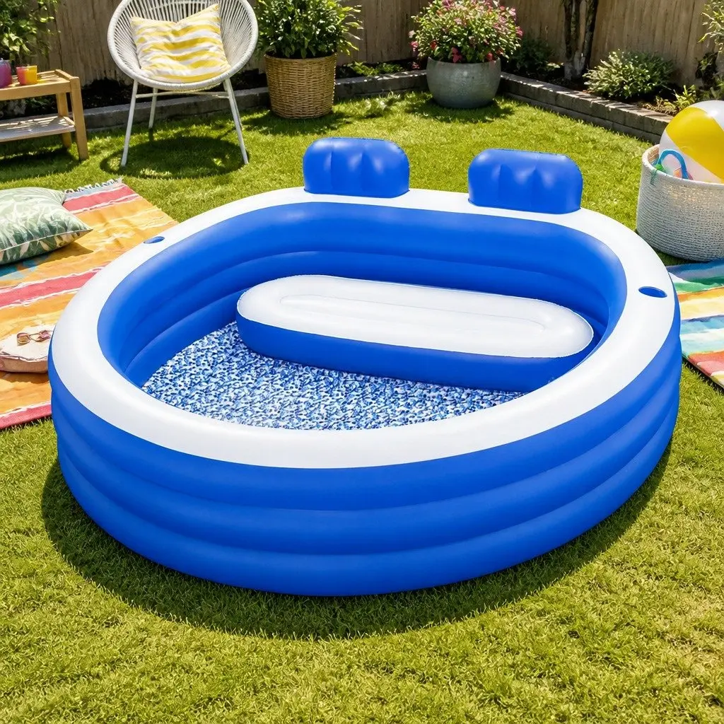 Kids Inflatable Pool with Bench Seat and Cup Holders