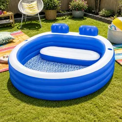 Durable Kids Inflatable Pool with Bench Seat and Cup Holders