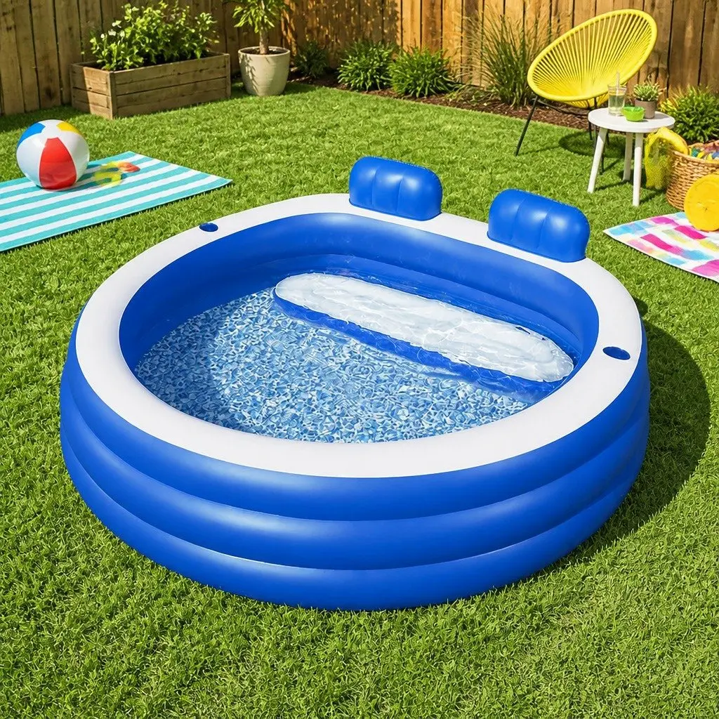 Kids Inflatable Pool with Bench Seat and Cup Holders