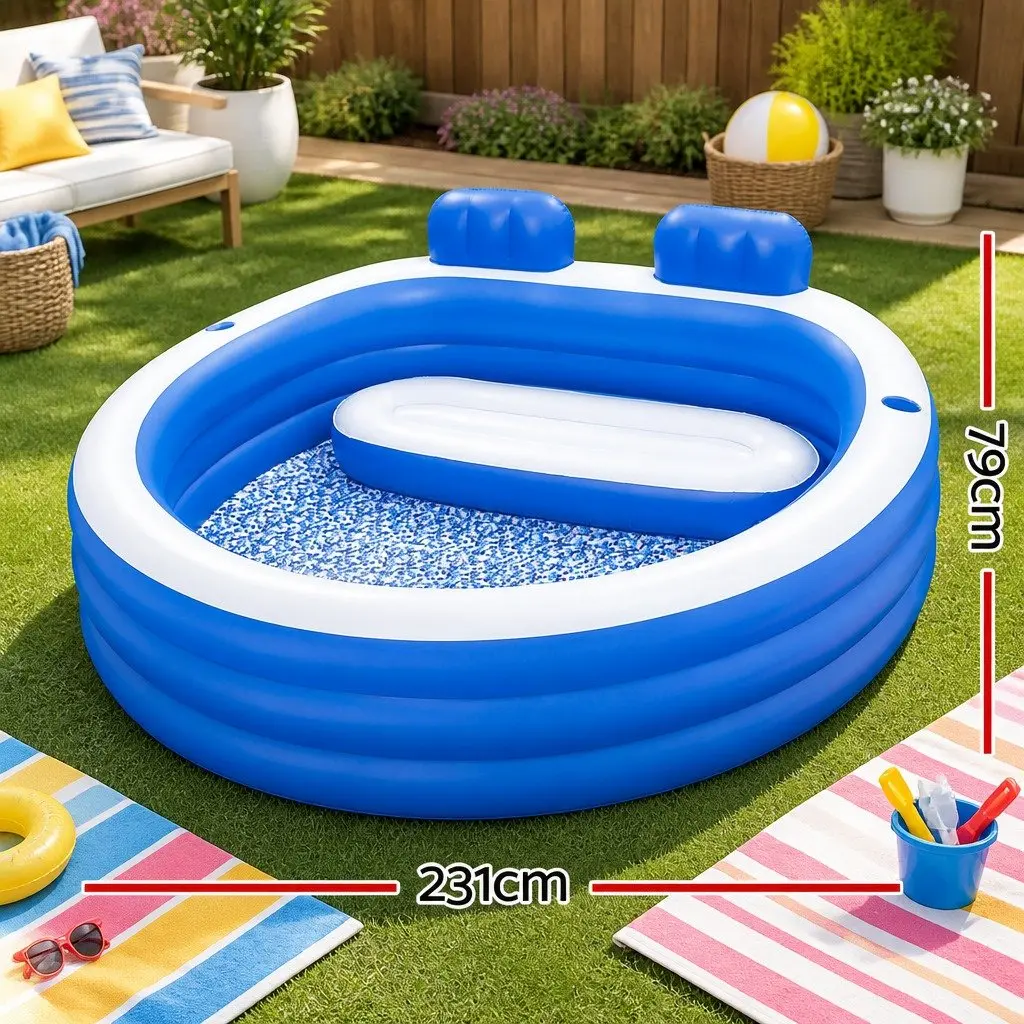 Kids Inflatable Pool with Bench Seat and Cup Holders