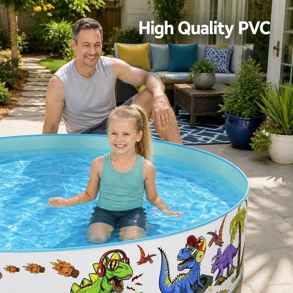 Kids Round Above Ground Swimming Pool 183cm Rigid PVC Dinosaur Design Backyard