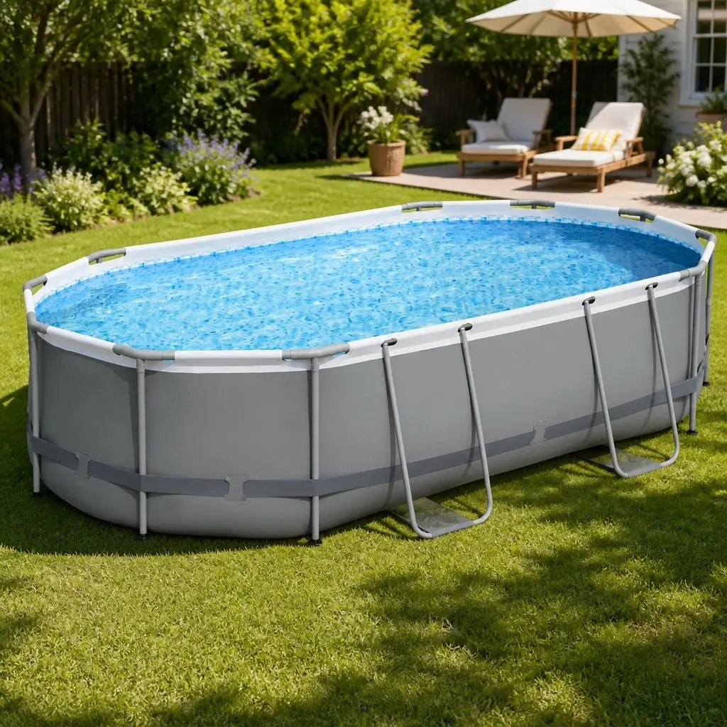 Steel Frame Swimming Pool 488x305x107cm Grey