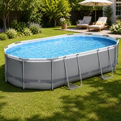 Durable Steel Frame Swimming Pool 488x305x107cm Grey