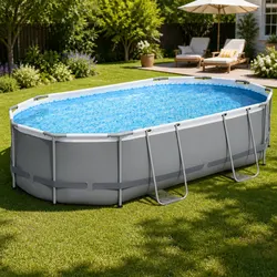 Durable Steel Frame Swimming Pool 488x305x107cm Grey