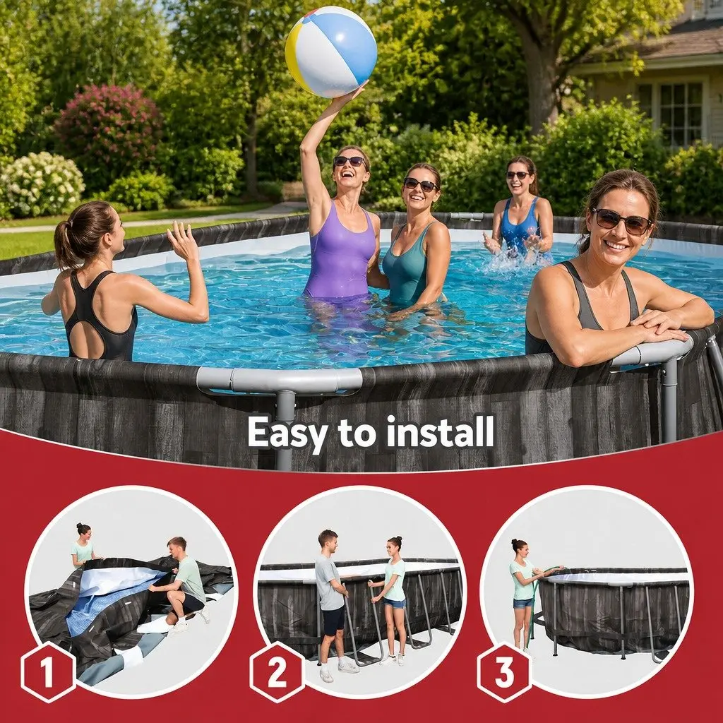 Swimming Pool Steel Frame 6.1x3.66m Grey