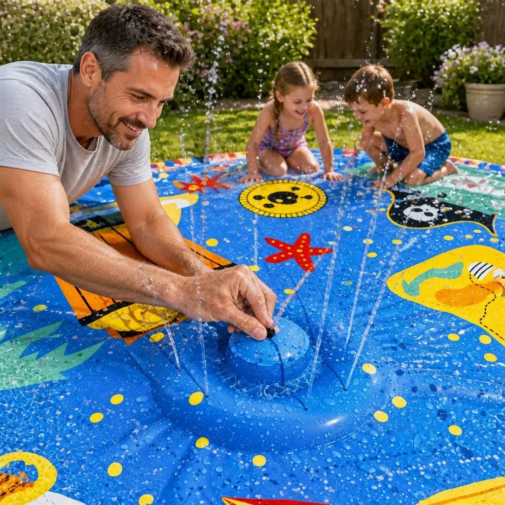 Splash Pad Pool Water Sprinkler Spray Play Mat PVC 170cm Multicolour